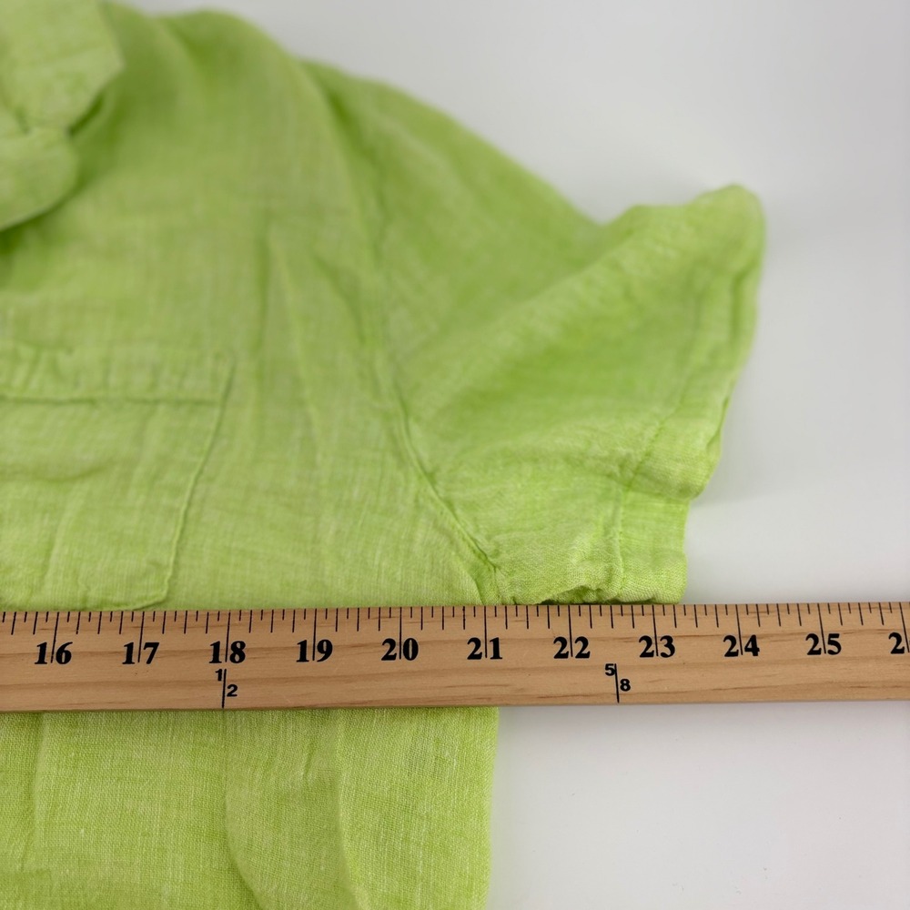 Hester & Orchard Lime Green Linen Blend Button Down Shirt XL Short Sleeve - Picture 4 of 8